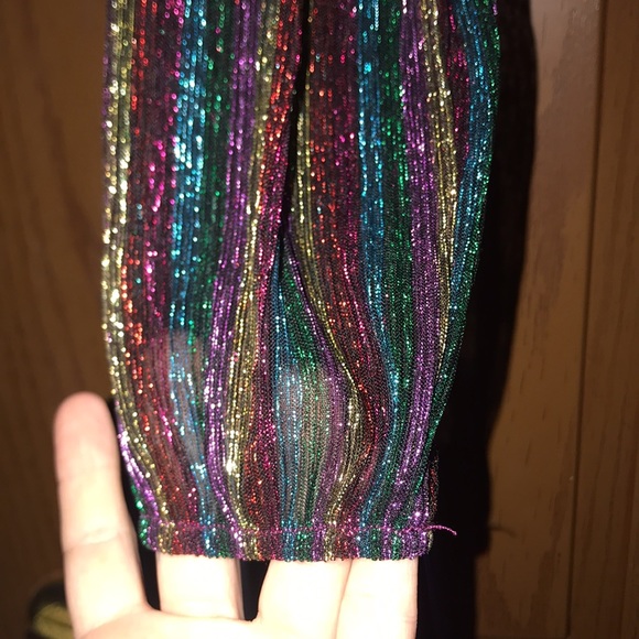 Windsor Black & Rainbow Striped Glitter Lux Off The Shoulder Cropped Blouse - Picture 10 of 14